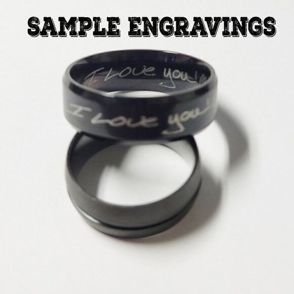 Engraved Men's Real Matte Black Tungsten Wedding Ring  Durable Black Powder Coat - Picture 5 of 8